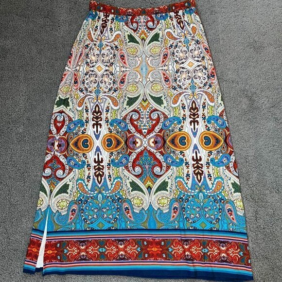 CHICO'S Paisley Geometric Jersey Knit Pull On Elastic Waist Maxi Skirt -EUC - M - Picture 1 of 9